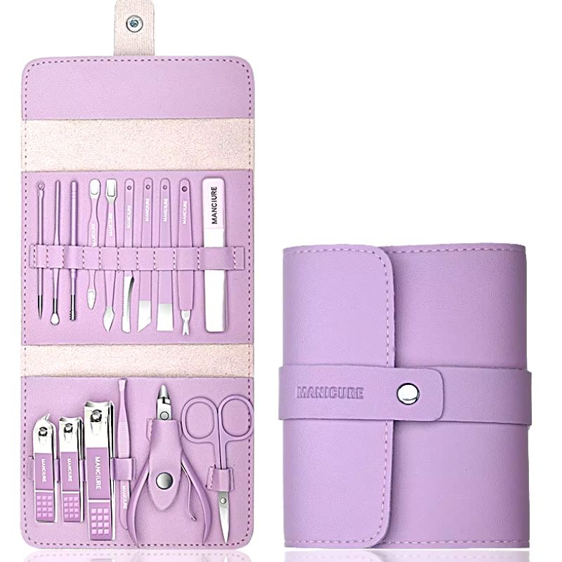 Manicure pedicure kit in leather case