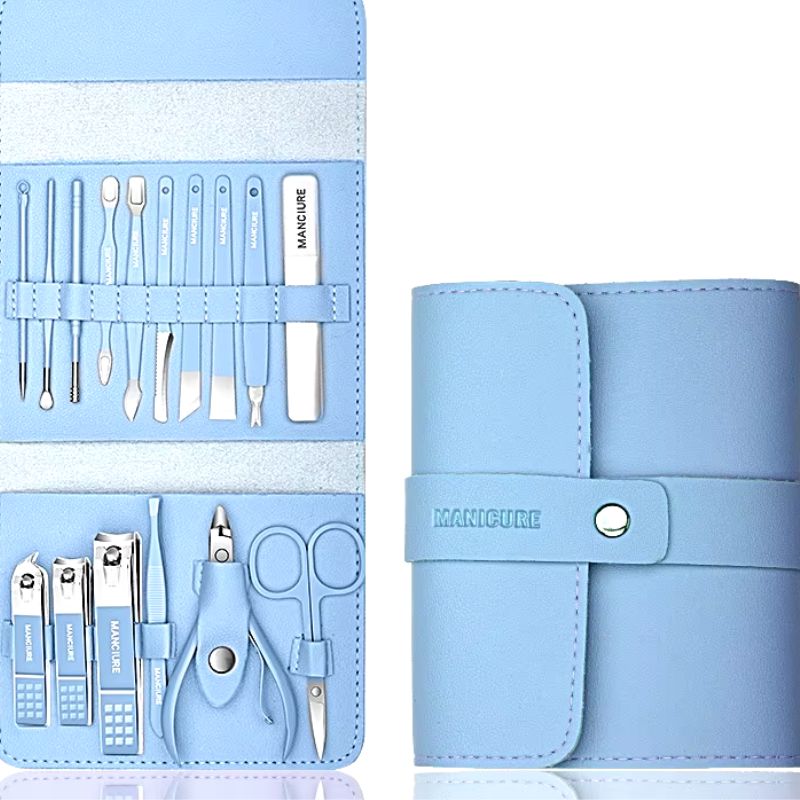 Manicure pedicure kit in leather case