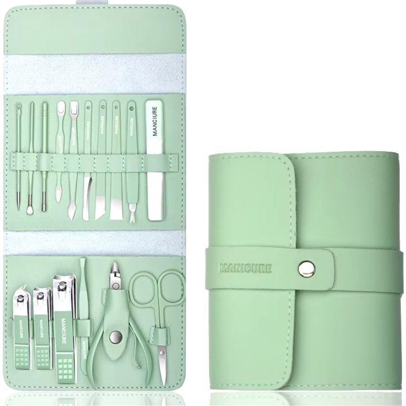 Manicure pedicure kit in leather case