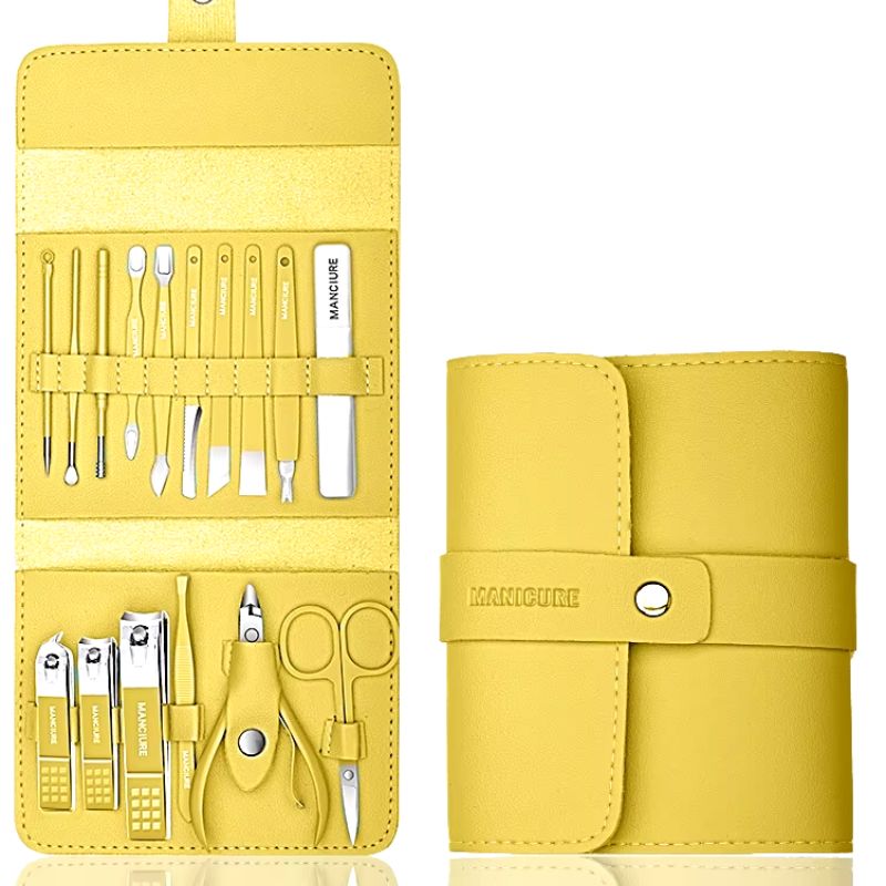 Manicure pedicure kit in leather case